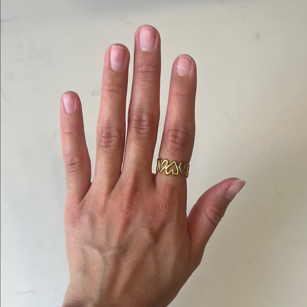 18k Gold Plated Stainless Steel Adjustable Heart Ring